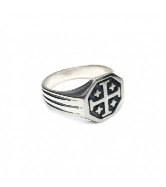 R002356 Genuine Sterling Silver Men Ring Jerusalem Cross Solid Stamped 925 Handmade
